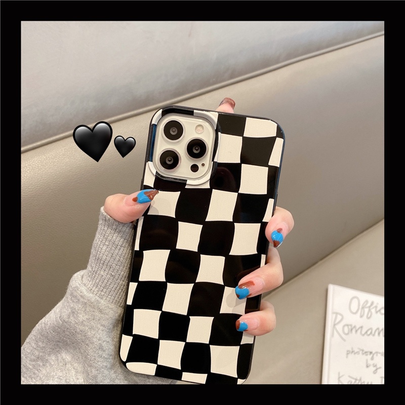 Case Pelindung Motif Kotak-Kotak Hitam Dan Geige Untuk Iphone 13 8 7 Plus SE2 XS XR 12 Mini 11 PRO MAX