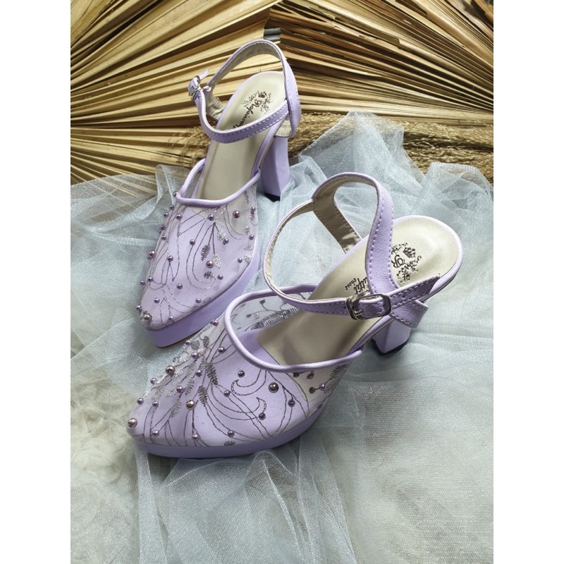 sepatu purri lilac tali 9cm hak bahan