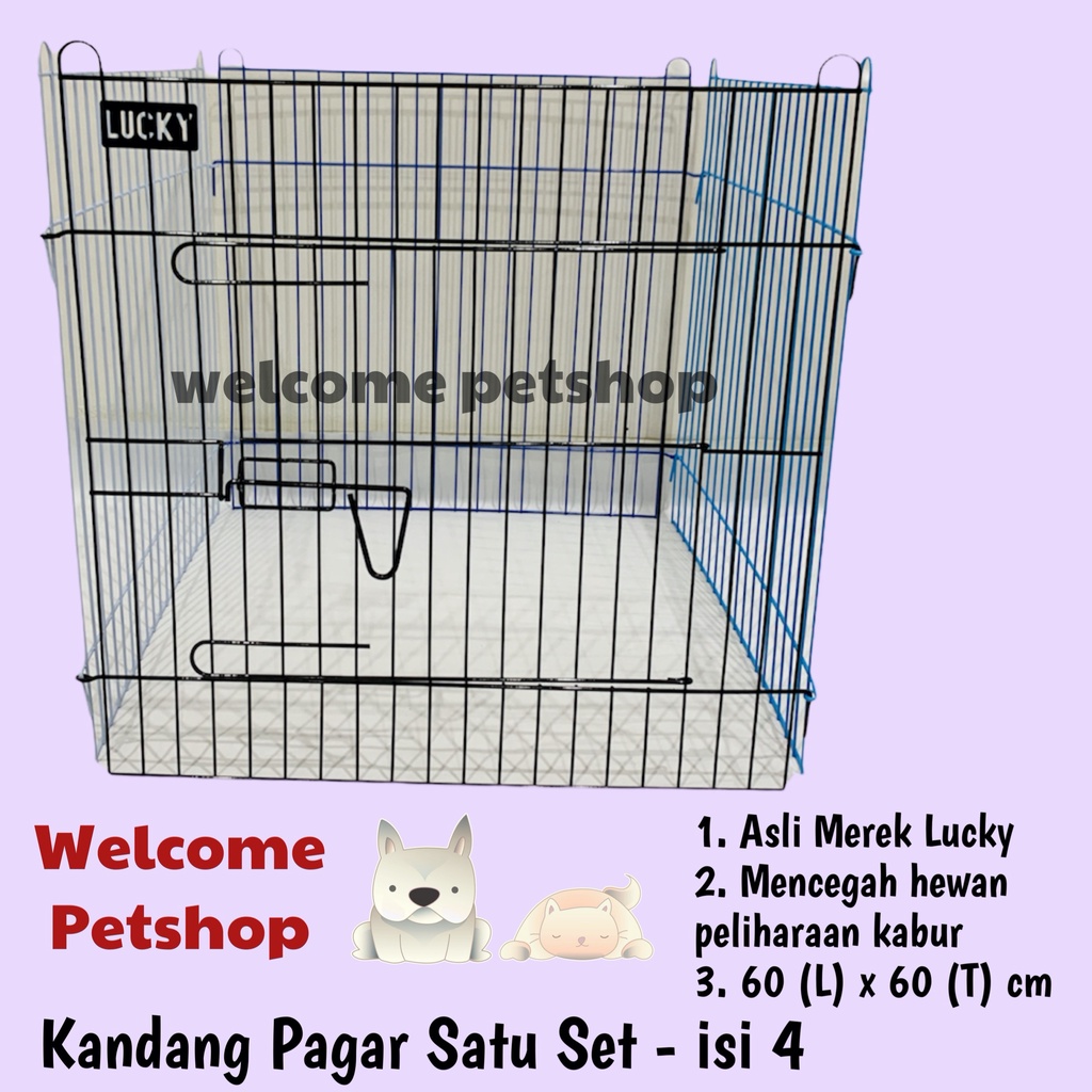 Kandang Pagar Satu Set 60 x 60 cm Lucky / 4 Sisi Anjing Kelinci Kucing