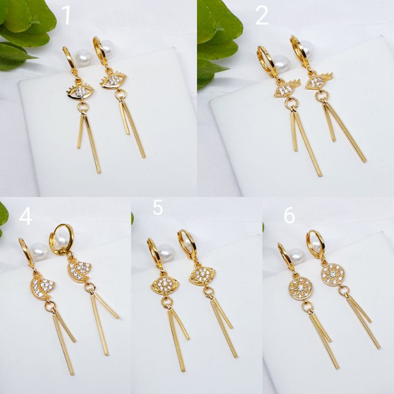 Anting cantik fashion permata zircon gold colour