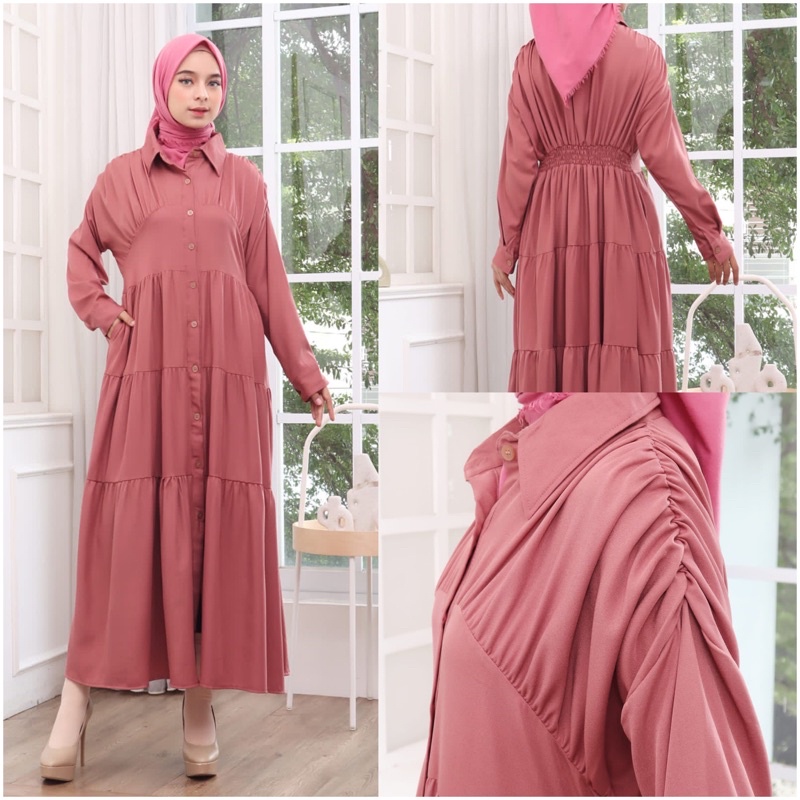 ALINA MIDI DRESS SHAKILA SMOKE BELAKANG ALLSIZE FIT TO XL GAMIS MIDI DRESS LEBARAN