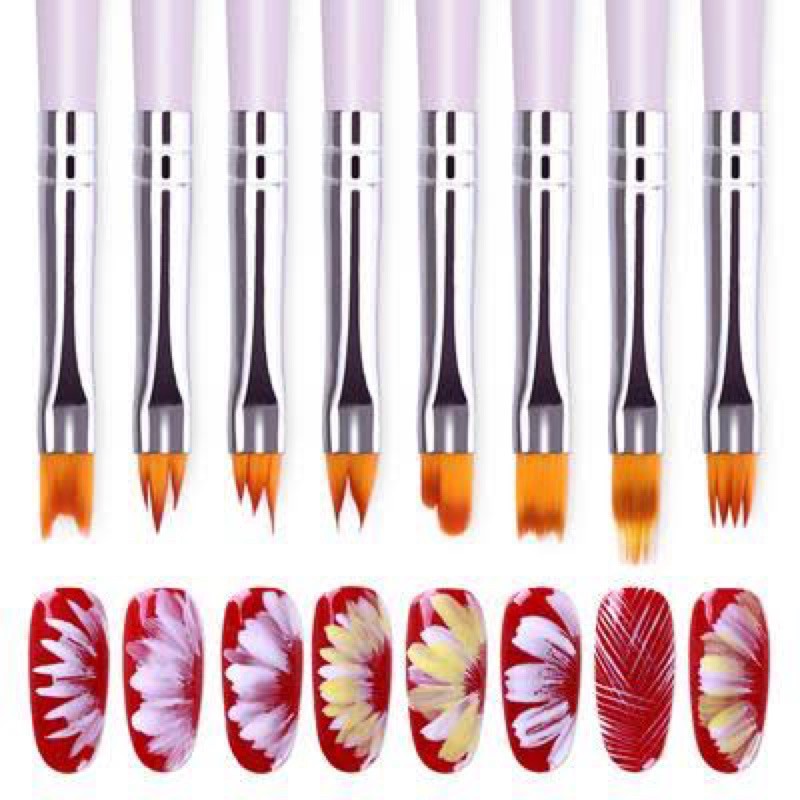 Flower painting brush 8 pcs uv gel gradient flower nail art liner gel Produk Good Quality