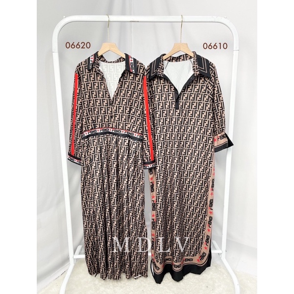 MDLV ~ 06610# Fendila FF Shirt Maxi Dress Maxi Dress Pendi Long Dress Premium Fashion Import