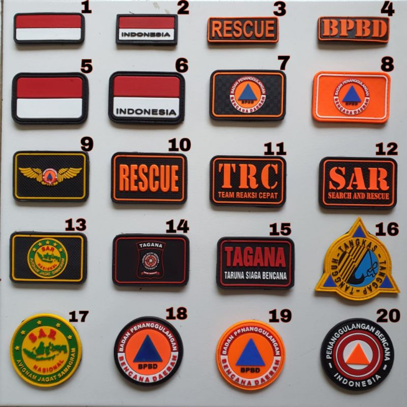 patch rubber logo BPBD/TIMSAR/BASARNAS/TAGANA/RESCUE/tempelan emblem karet velcro