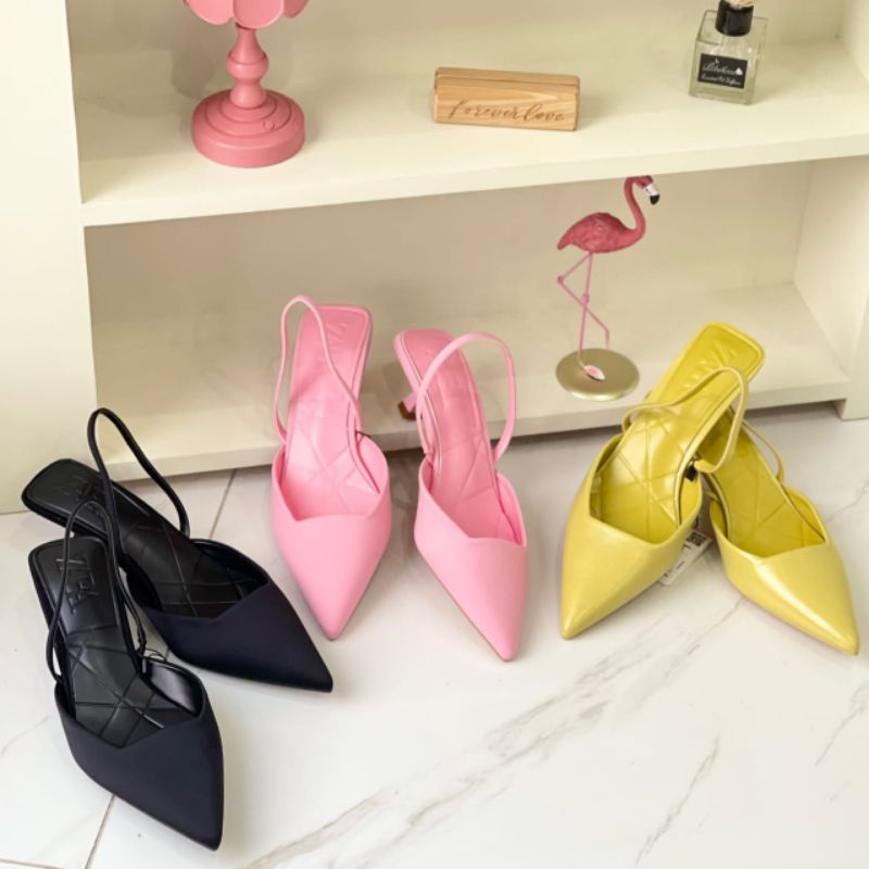 SALE Shoes Zara Sepatu sandal Heels 7 cm hitam pink kuning