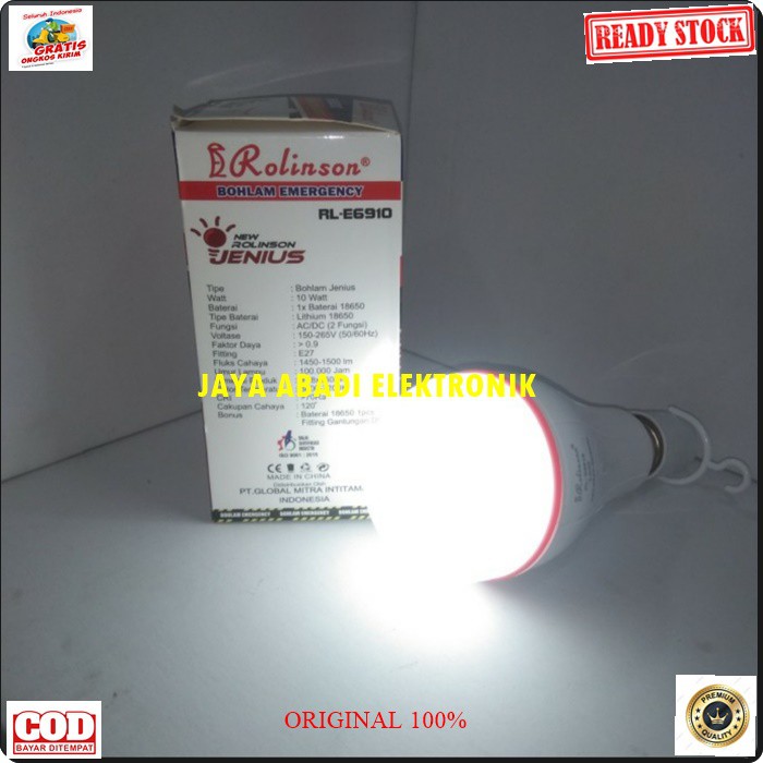 G501 LAMPU EMERGENSI 10 WATT EMERGENCI EMERGENCY LED DARURAT BATERAI CAS 18650 AC DC MAGIC LAMP BOHLAM SINAR TERANG ROLINSON PENERANG 10 WATT ASLI TAHAN 5 JAM  Lampu emergency New Rolinson jenius 10 Watt bisa ganti baterai free 1 Bonus : Baterai