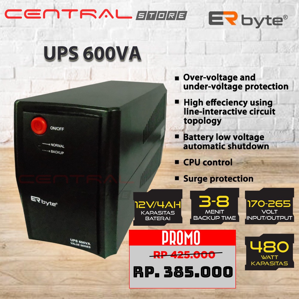 UPS ERSYS / ERBYTE 600VA 480Watt Plus Stabilizer Back-Up PC Komputer