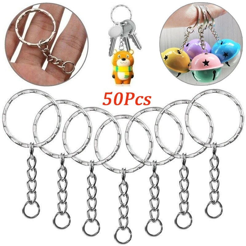 50pcs Gantungan Kunci Dengan Rantai Pendek / O Ring DIY Untuk Strap Handphone