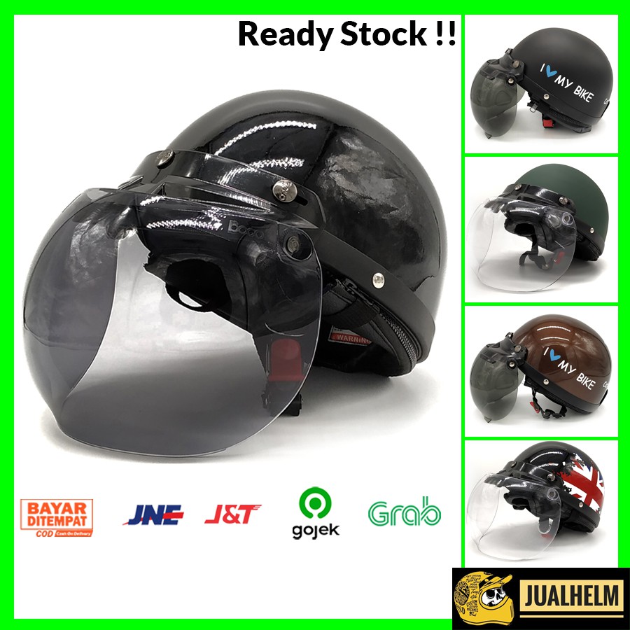 Helm Chips Premium + Kaca Bogo Bubble Original (Helm Retro/Helm Chip/Helm Vespa/Helm Bogo)