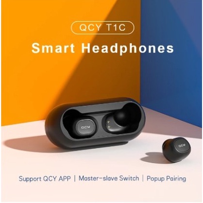 QCY T1C Earphone Bluetooth 5.0 Headphone TWS Stereo 3D Nirkabel dengan Headset Mikrofon Ganda Earbud Panggilan HD Aplikasi Penyesuaian BLACK