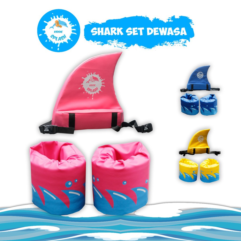 Pelampung Renang DEWASA Shark Fin + Set Lengan KIDDIE SPLASH Original Busa Renang Anti Bocor