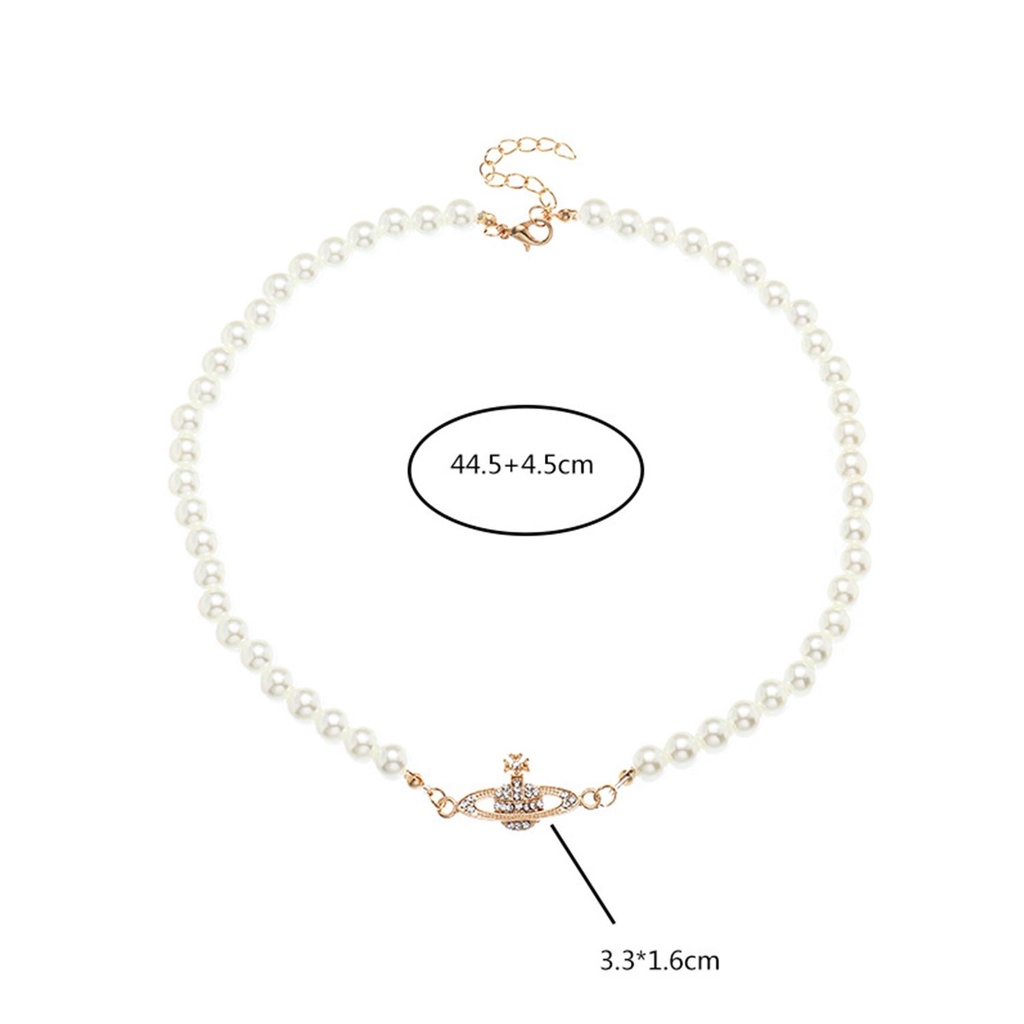 Lily Choker Putih Mutiara Imitasi Elegan Liontin Planet