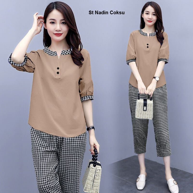 Set Nadin/Baju Dan Celana Murah/Setelan Wanita Korean Style/Baju Senam/Pakaian Wanita Santai