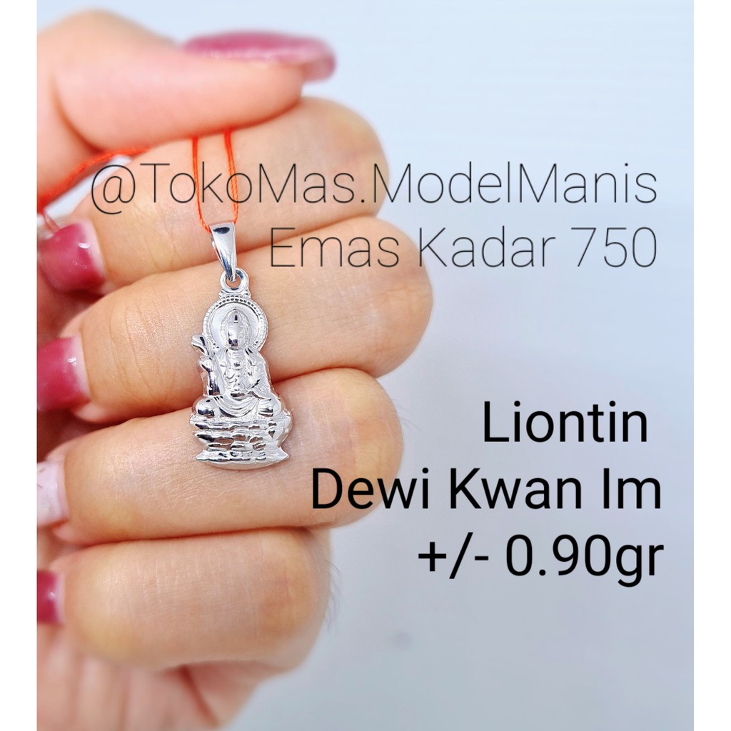 Liontin Dewi Kwan Im emas putih 750 kadar 17k