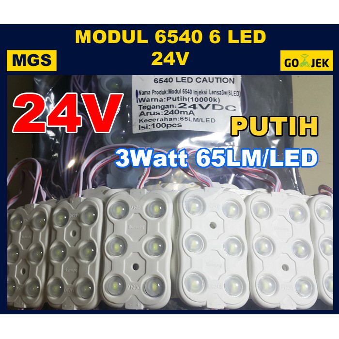 100Pcs Modul 6540 6 LED 24V Putih