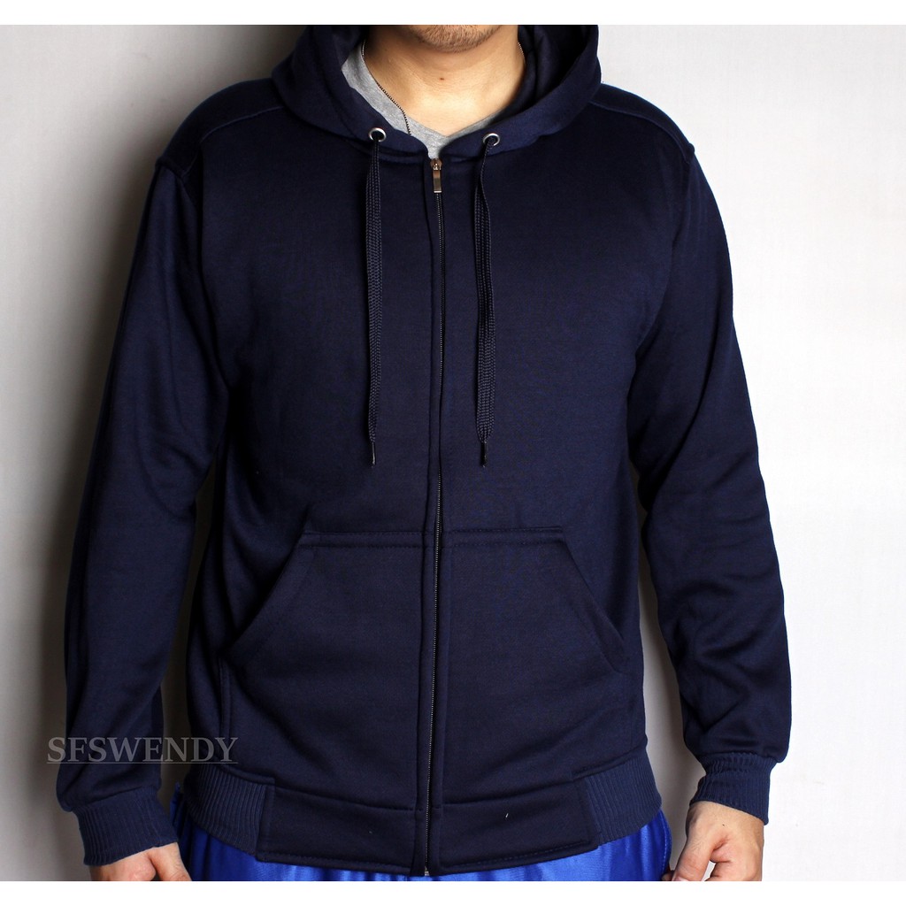 Jaket Pria Hoodie zipper polos Navy Biru dongker Ukuran Besar Lengkap M - XXXL original premium