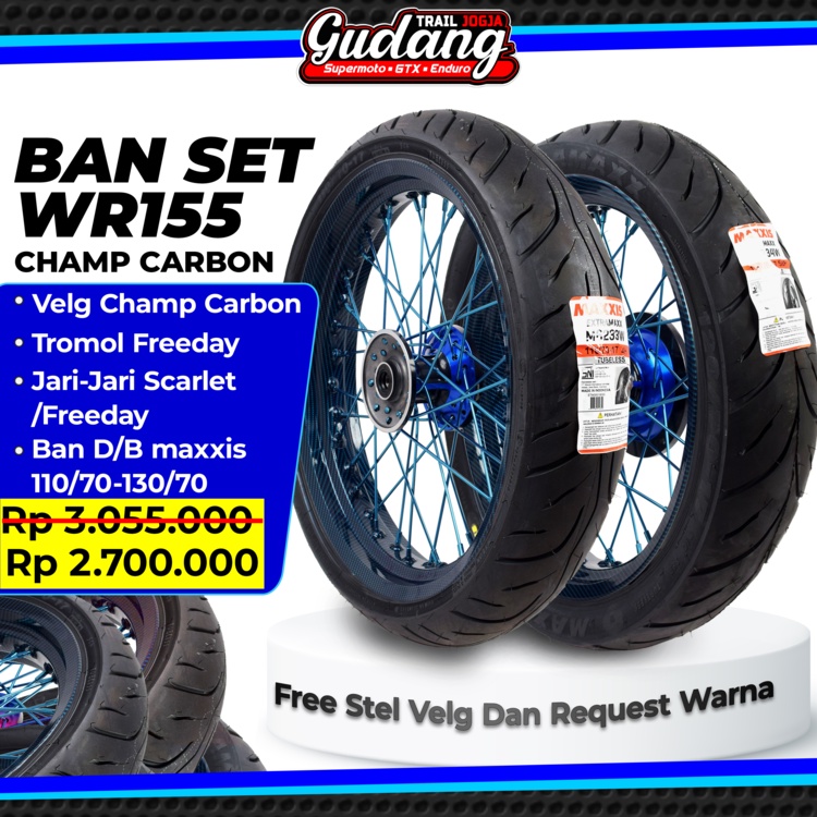 Ban Set Supermoto KLX 150 BIGFOOT DTRACKER CRF 150L WR 155 Velg Scarlet Expedition Champ Sprint XD Tinggal Pasang 300 350