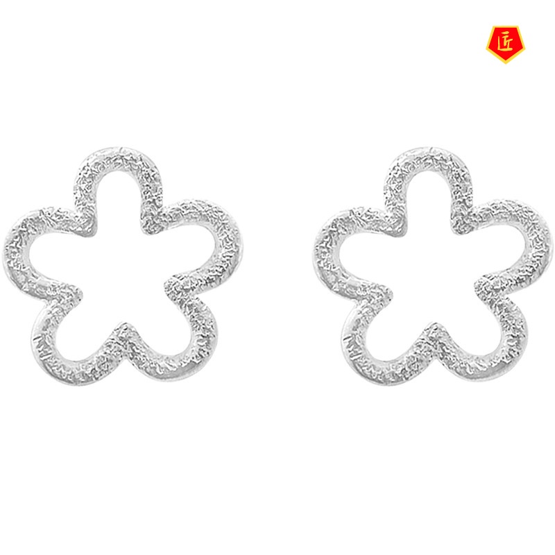 [Ready Stock]S925 Silver Frosted Cute Flower Stud Earrings Artistic Simple