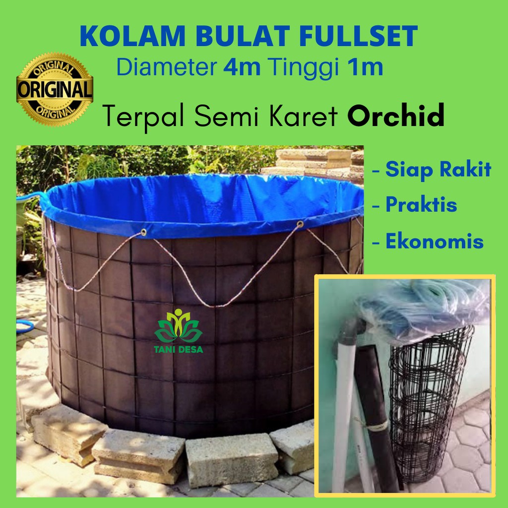 Kolam Terpal Bulat Bioflok fullset Diameter 4 m Tinggi 1 m tinggal rakit / Kolam Bundar D4