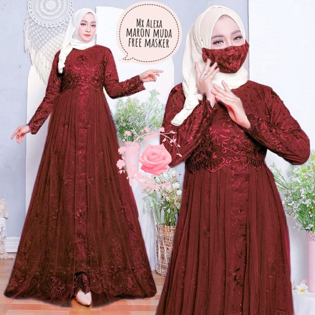 Gamis brokat terbaru mewah/ MX ALEXA/ GM Gamis pesta elegan /Gamis putih brukat tile / Dress brukat Tulle organza keliling premium