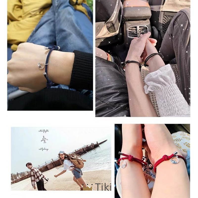 2pcs Gelang Tali Kepang Hias Manik-Manik Magnet Gaya Etnik China Dapat Disesuaikan Untuk Pasangan