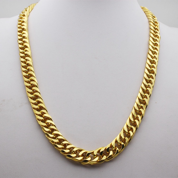 Pria 60cm Tide Brand Kalung Berlapis Emas Pria 12mm Hadiah Terbaik 17N1#