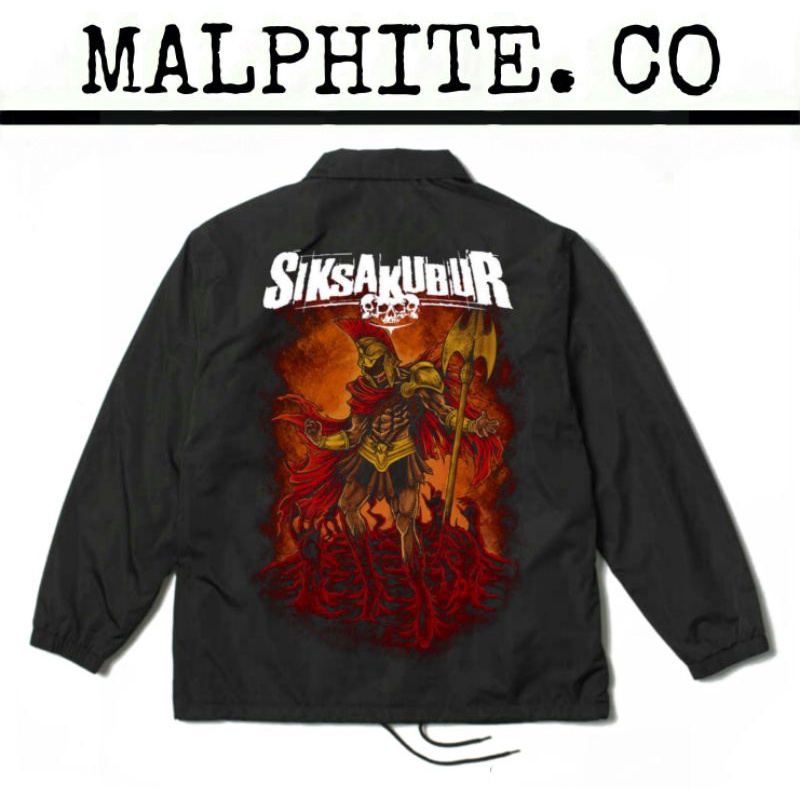 Coach Jacket SiksaKubur Windbreaker Motif Logo Band Musik Merch Metal Punk Rock And Roll Hitam Pria 