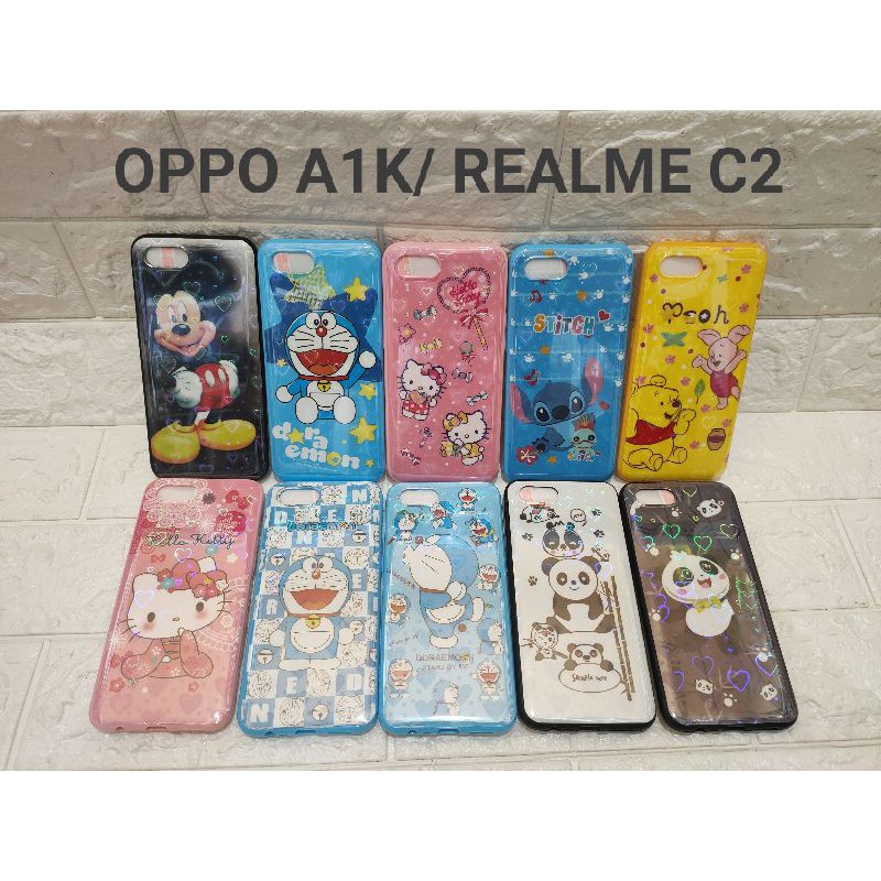 OPPO A1K, REALME C2SOFTCASE KARAKTER 3D GLOSSY 360 TEMPERED GLASS MOTIF