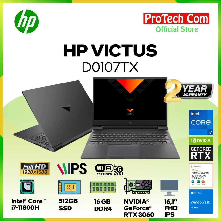 laptop hp victus 16 d0107tx i7 11800h 16gb 512gb rtx3060 16 1  fhd ips ohs w10