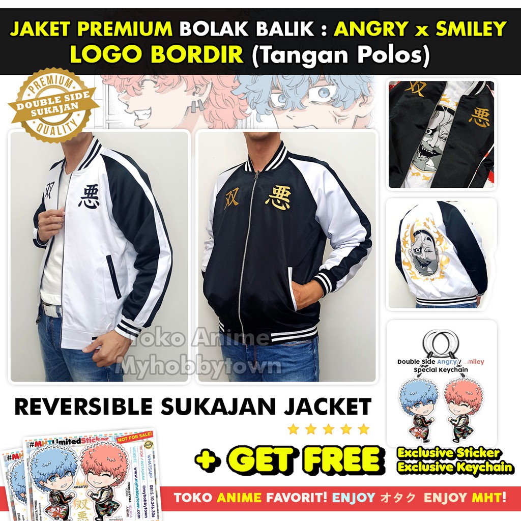 Jaket Smiley Angry Souta Nahoya Kawata Brothers Tokyo Revengers Bomber Sukajan Anime BORDIR Tokyo Manji Twin Devils