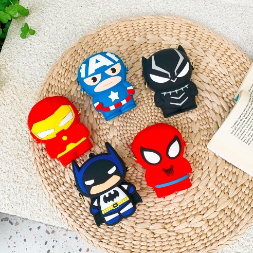 Amadela Story - Tas Selempang Anak Jelly Rubber Karakter Import Tas Lucu Anak Coin Purse Tas Koin Tas HERO Spiderman Ironman Batman Black Panther Blackpanther Captain America Captainamerica