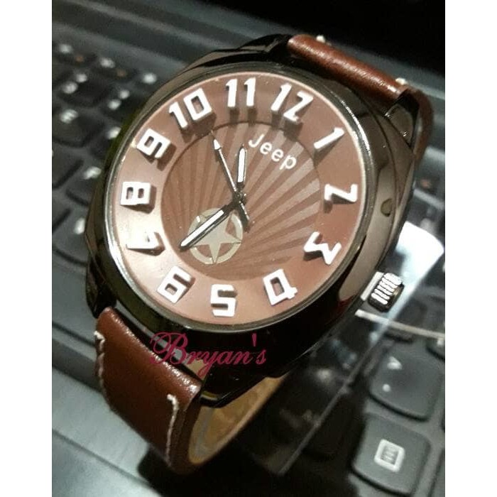 JAM TANGAN PRIA MURAH JEEP TALI KULIT COKLAT J035Cb