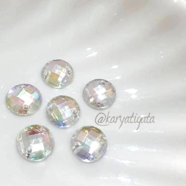 Mote Manik Jahit Bulat / Diamond Bulat 10 mm Putih Pelangi AB (20 pcs)