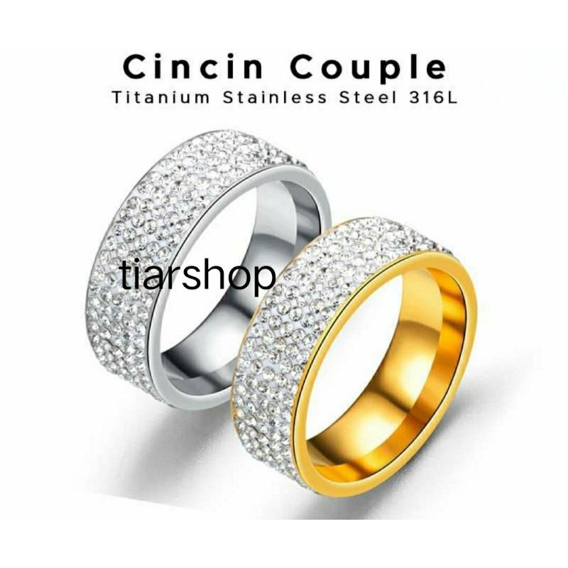 Cincin Permata Wanita Titanium Cincin Couple Gold &amp; Silver