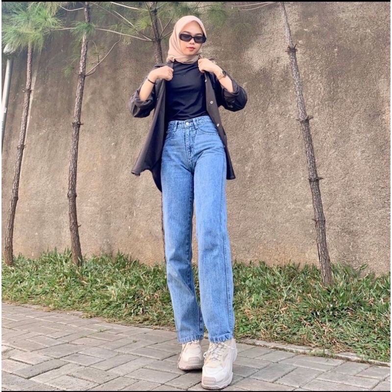 1KG MUAT 2PCS |  KULOT JEANS LOOSE HIGHWAIST FASHION WANITA HITS SELEBGRAM