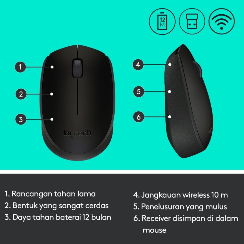 MOUSE WIRELESS ORIGINAL LOGITECH M170 MOUSE M-170 ORI GARANSI RESMI