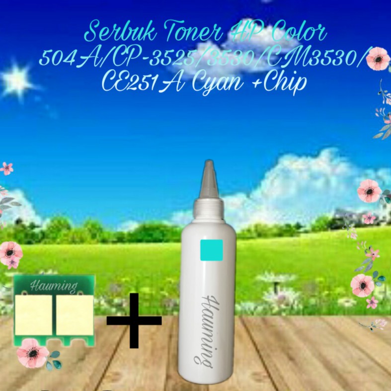 Serbuk Toner HP 504A CP3520 CP3525 CP3525N CP3525DN CP3525X CM3530 CM3530FS CE251A Cyan + Chip