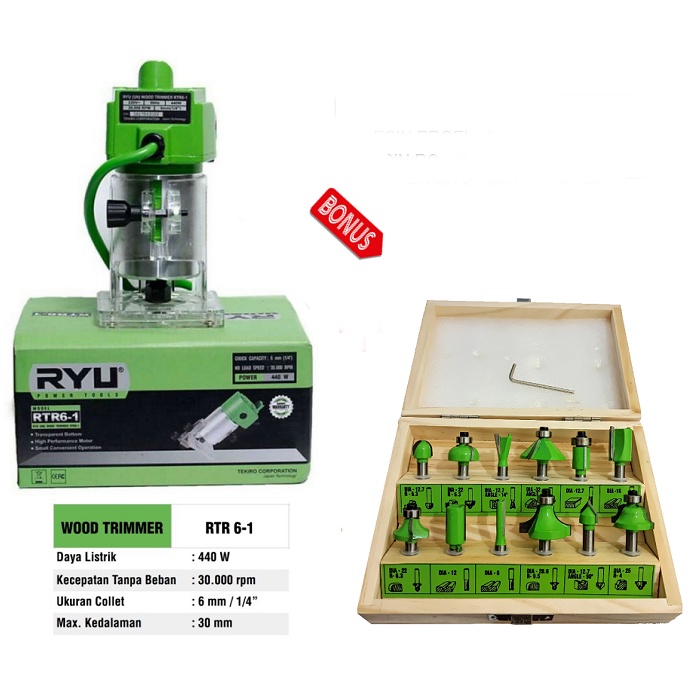 RYU Mesin Profil Kayu Wood RTR6-1 FREE Mata Router Set Ryu