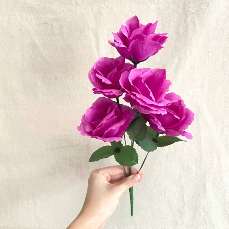 Bunga Mawar hias Rose Impor  FL X5 P:40cm (satuan) Bunga Artificial / Bunga Plastik / Bunga Dekorasi-Ungu