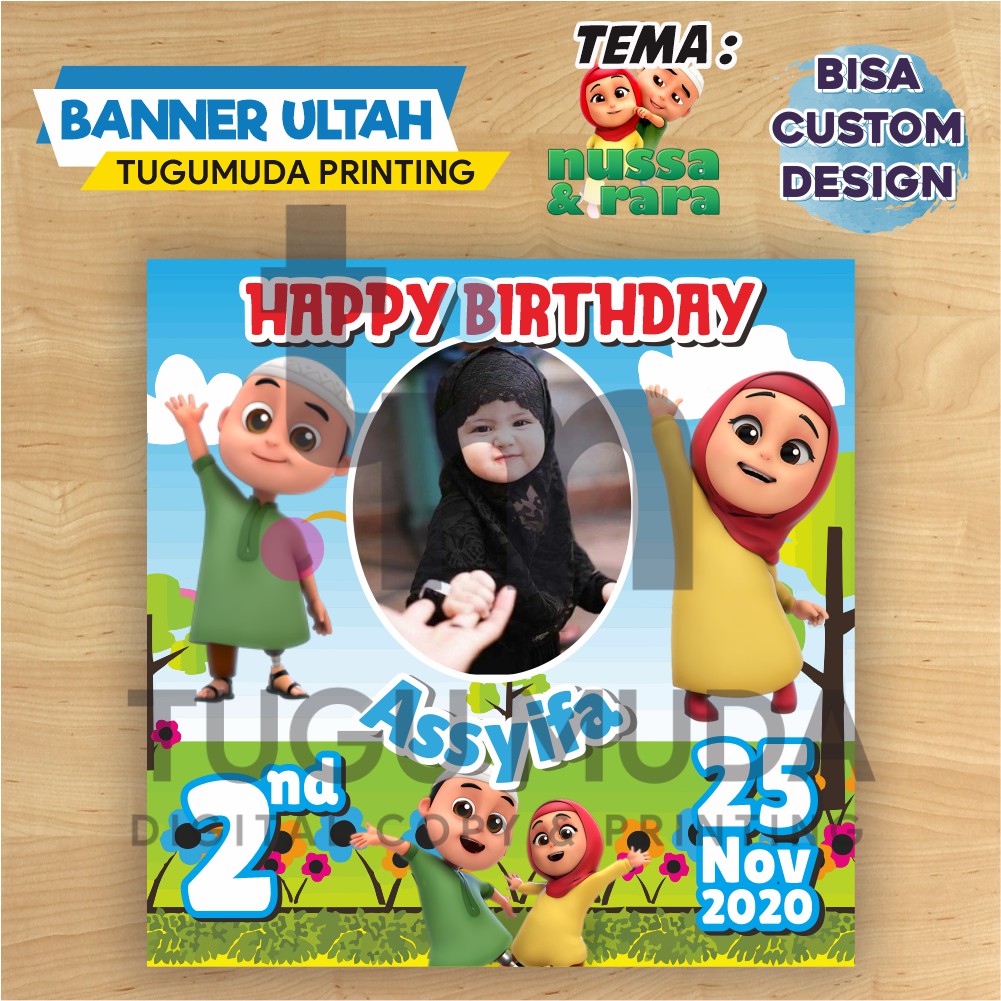 Cetak Banner|Backdrop|Spanduk Ultah/Ulang Tahun Anak - NUSSA & RARA