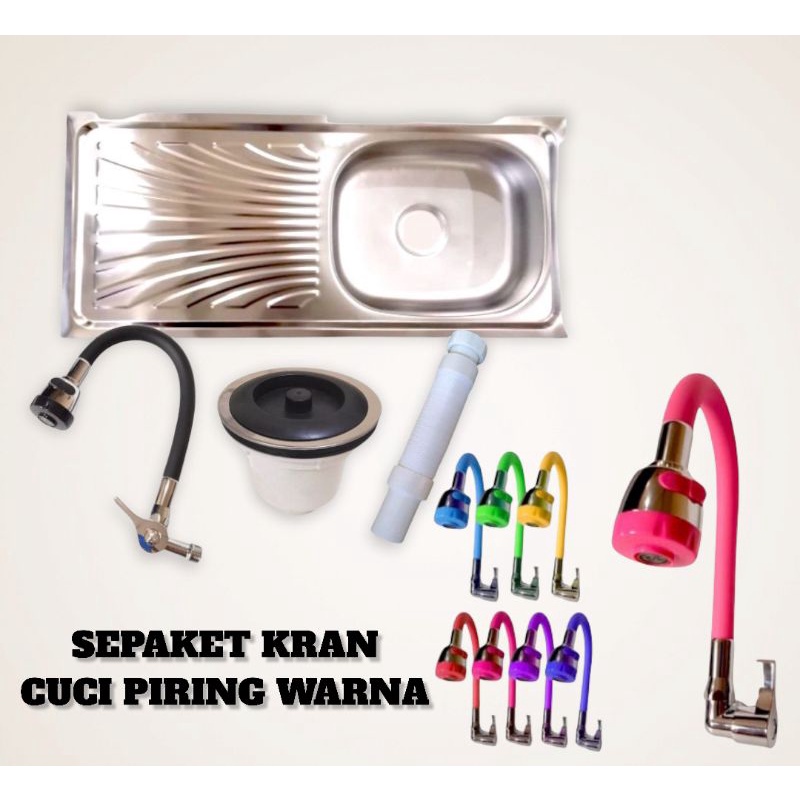 Bak Cuci Piring / Wastafel Cuci Piring Stainless 96x40Cm Set Kran Warna Kran Cuci Piring