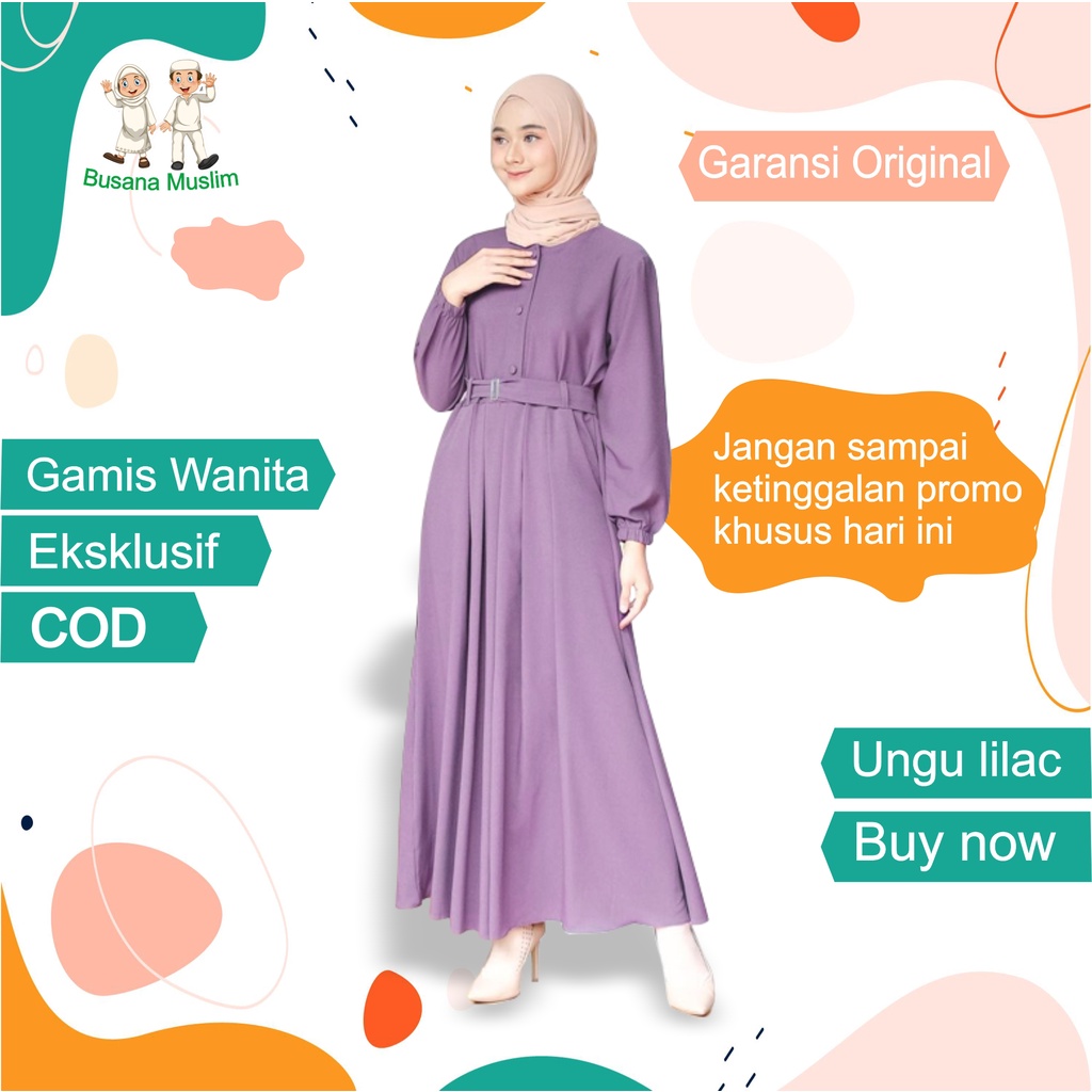 Fashion Baju Gamis Dewasa Wanita Muslim Dress Cantik Kekinian Murah Terbaru 2021 Warna Ungu Lilac