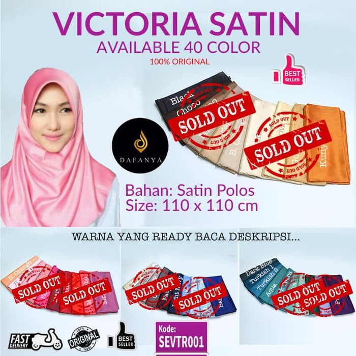 Hijab Segi Empat Victoria Satin Polos Dafanya - Jilbab Kerudung Murah
