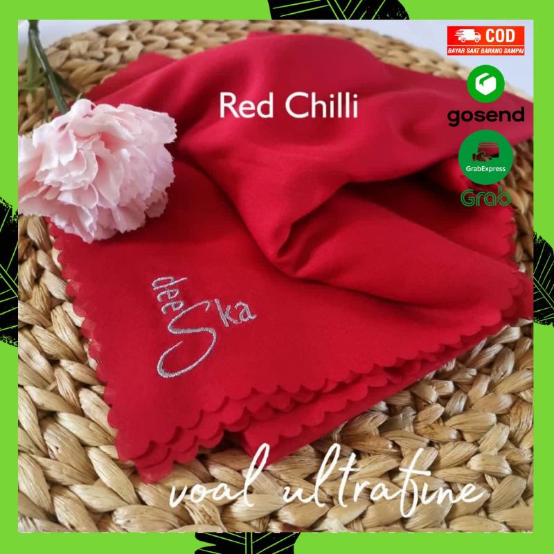 Kerudung Hijab Jilaba Deeska Deska Polos Plain Liza Red Chili Voal Ultrafine Segi Empat Original