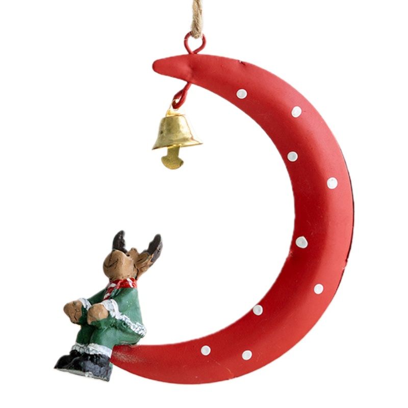 Ornamen Gantung Desain Kartun Santa Rusa Snowman Bulan Sabit Bahan Resin Dengan Jingle Bell Untuk Dekorasi Pohon Natal