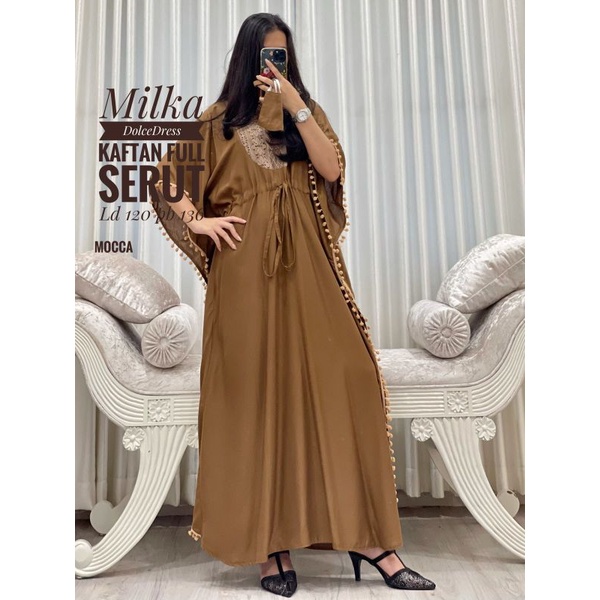 Daster arab Dolce MILKA Dress Rayon Kaftan/Kelelawar Serut Big Size Jumbo