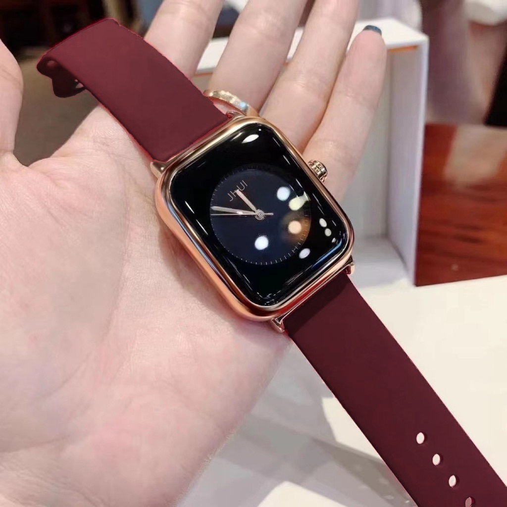 Jam Tangan Wanita Kekinian Strap Pu Dial Kotak Fashion Import-55-5 Merah Tua God H