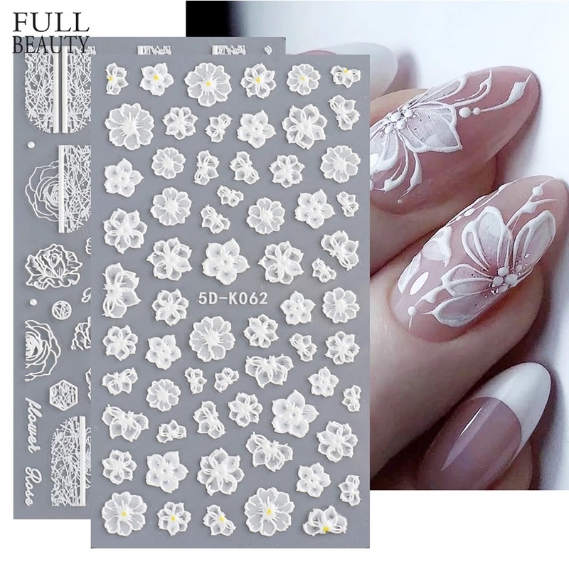 1 Lembar Stiker Kuku Motif Renda Bunga 5d Bahan Akrilik Transfer Air Untuk Aksesoris Manicure