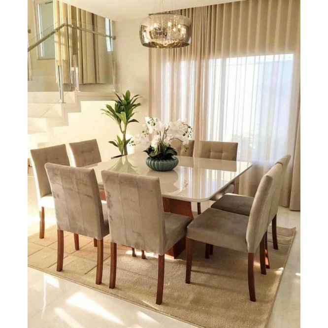 Set meja makan 8kursi marmer cream