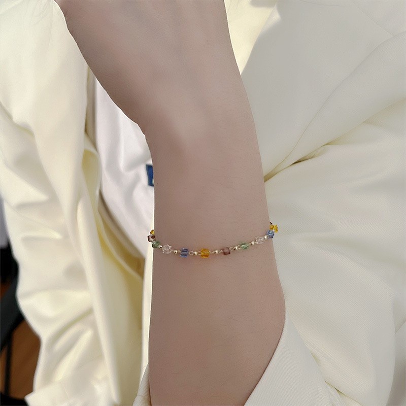 Kalung Gelang Rantai Klavikula Hias Manik-Manik Kristal Warna Permen Gaya Korea Serbaguna